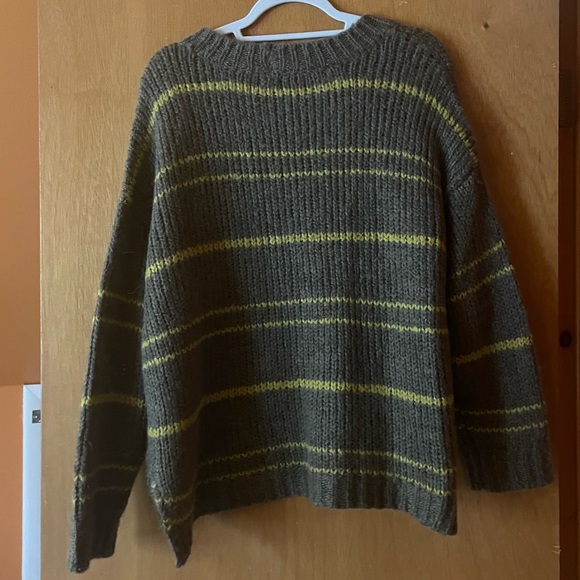 Aerie Green and Yellow Stripe Crew Neck Sweater - Picture 2 of 3